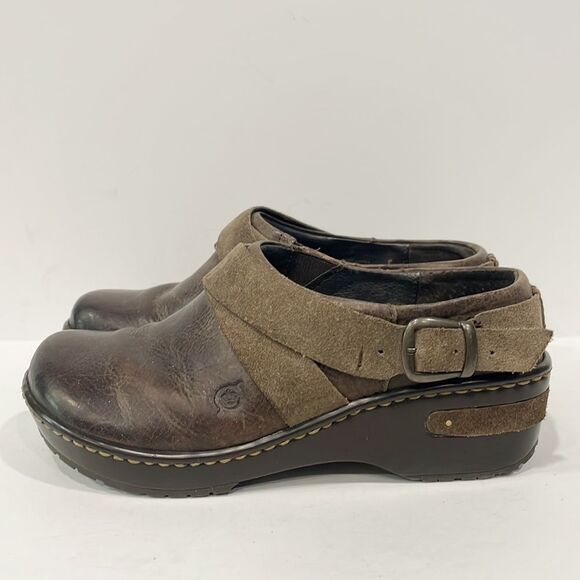 Born Brown Darly Genuine Leather Upper Platform Clogs Cushioned Insoles sz 7 - Picture 1 of 10